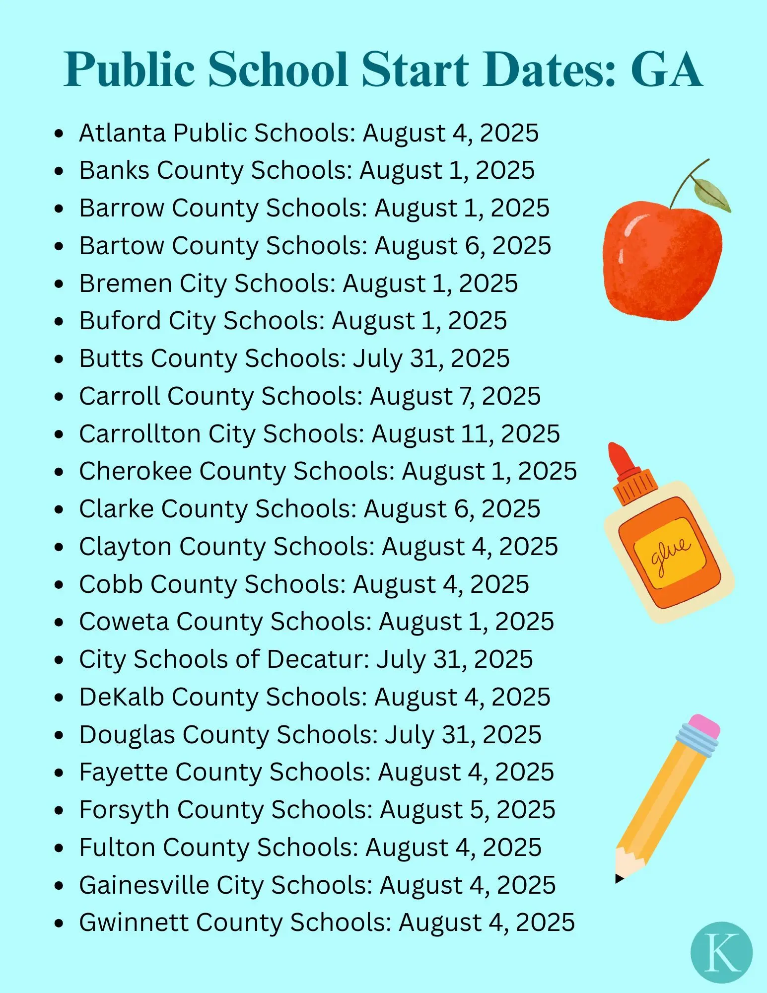 Public School Start Dates in GA